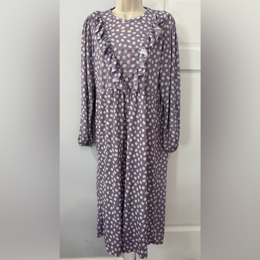 Zara Lavender Polka Dot Ruffle Midi Dress